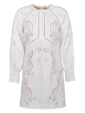 Floral Embroidered Hemp Mini Dress - Style Theory