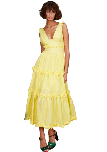 Linen Ruffle Dress - Lemon
