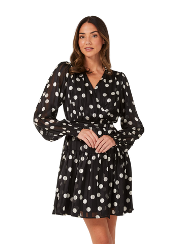 Shirred Polka Dot Mini Dress - Style Theory