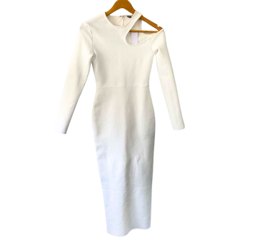 White Knit Long Sleeve Cut Out Bodycon Maxi Dress - Style Theory
