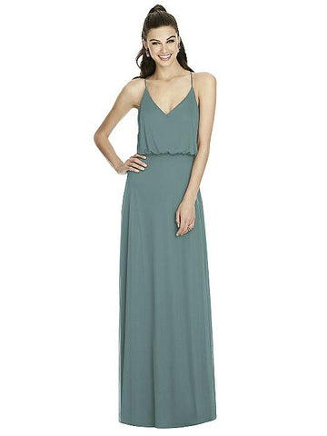 V-Neck Blouson Gown - Smoke Blue