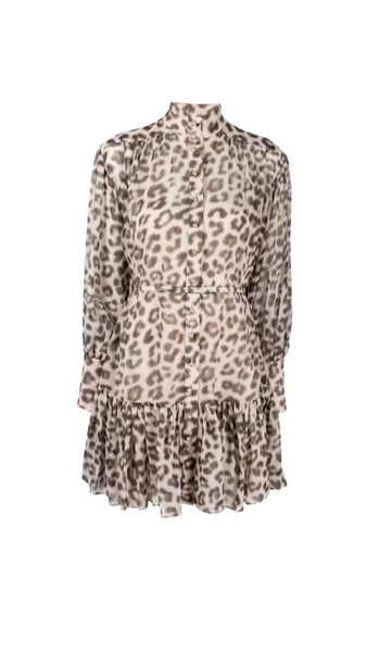 Gathered Cotton and Silk Blend Mini Dress - Leopard Print