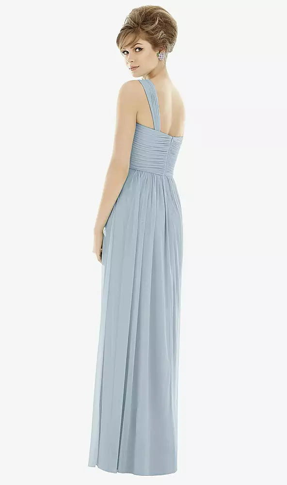 One-Shoulder Asymmetrical Draped Wrap Maxi Dress - Smoke Blue