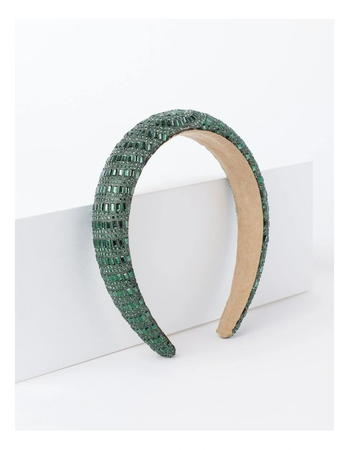 Padded Diamante Headband - Green - Style Theory