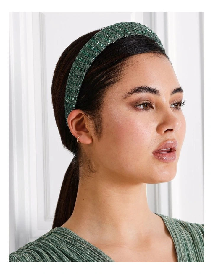 Padded Diamante Headband - Green - Style Theory