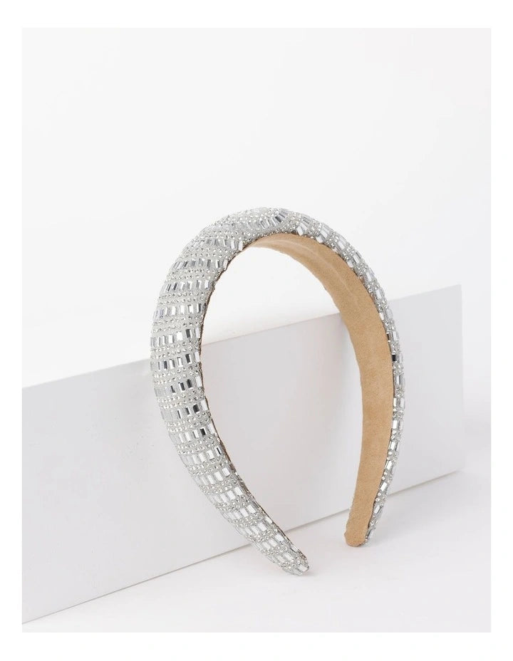 Padded Diamante Headband - Silver - Style Theory