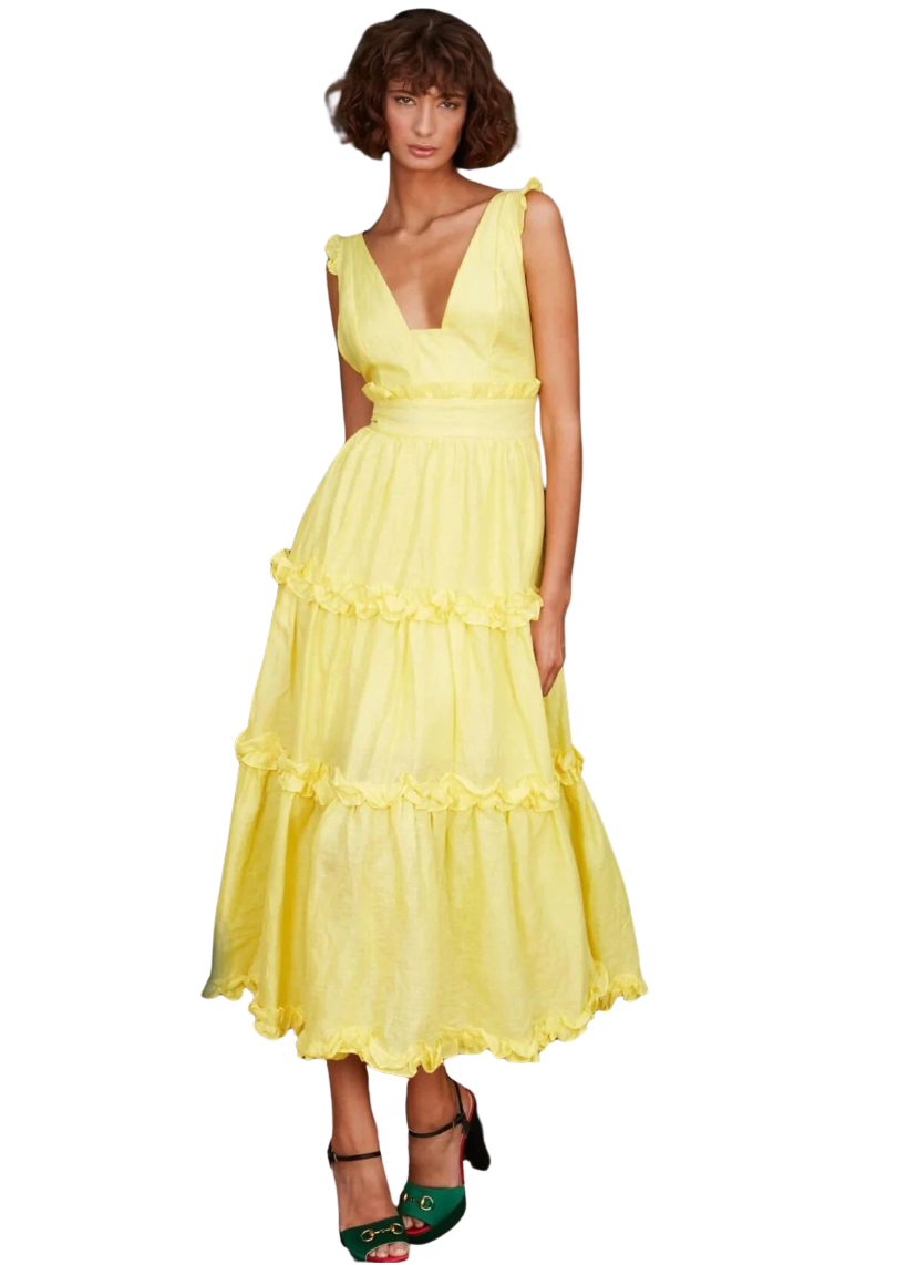 Linen Ruffle Dress - Lemon