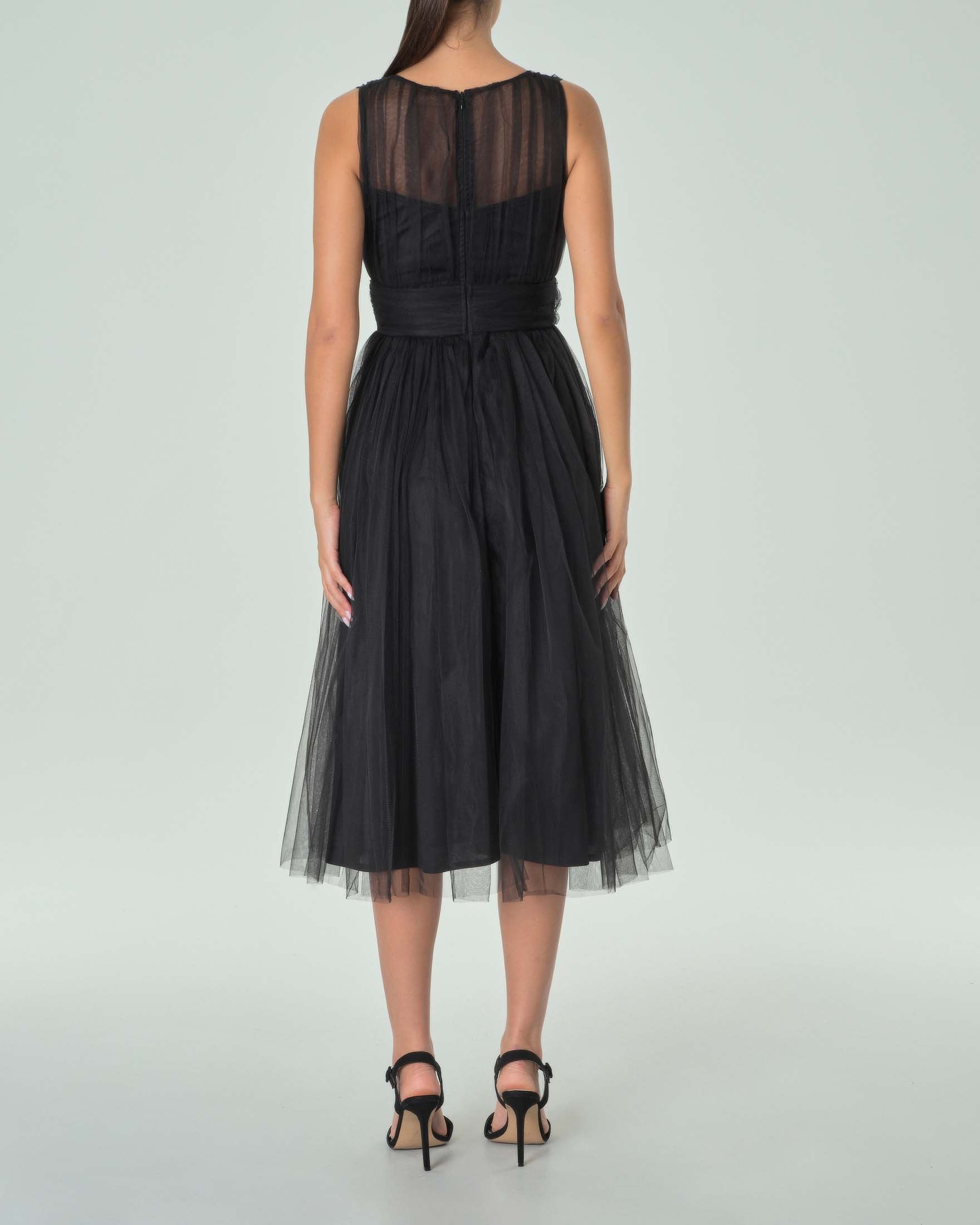 Roth Tulle Plunge Midi Gown - Black