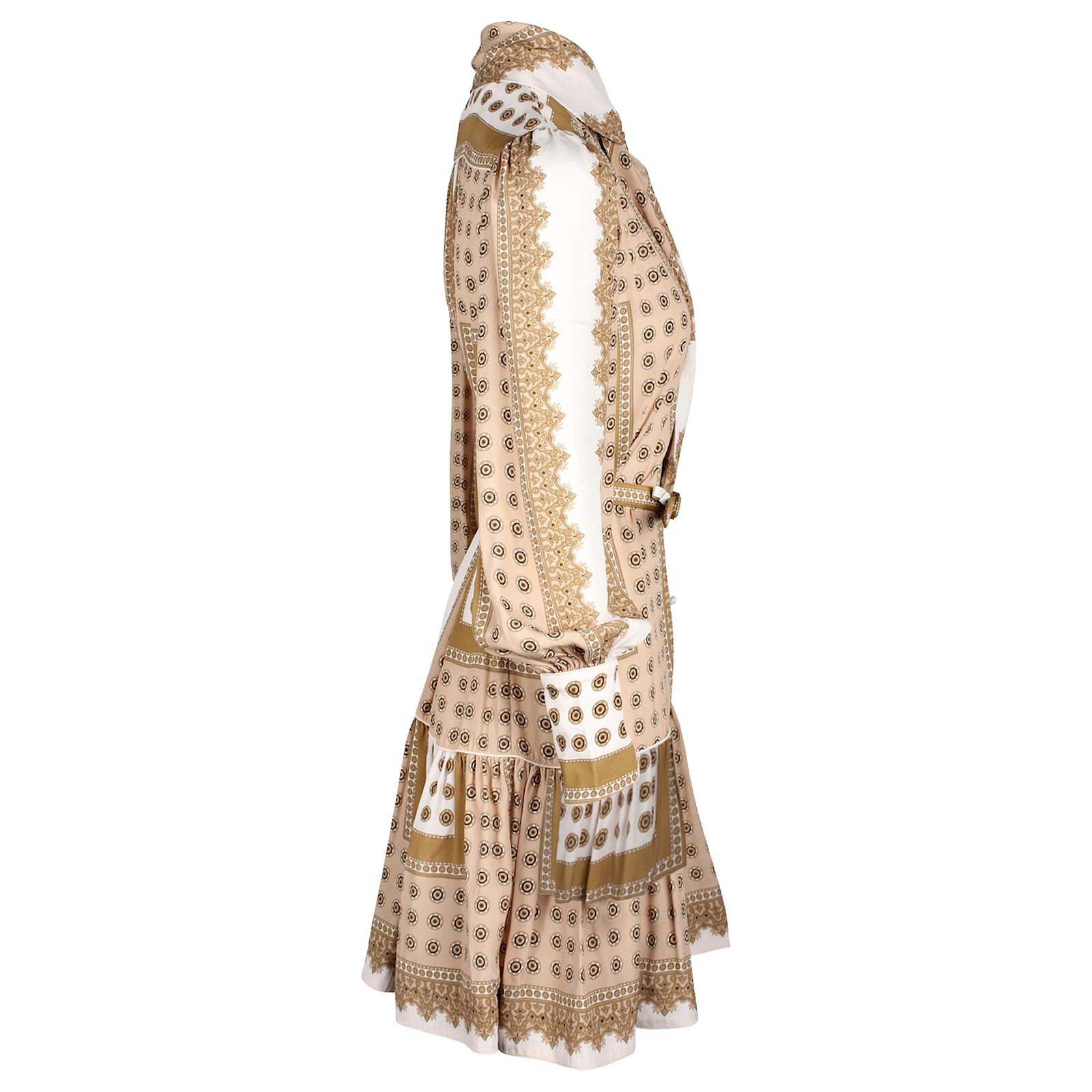 Printed Scarf Mini Dress - Tan - Style Theory