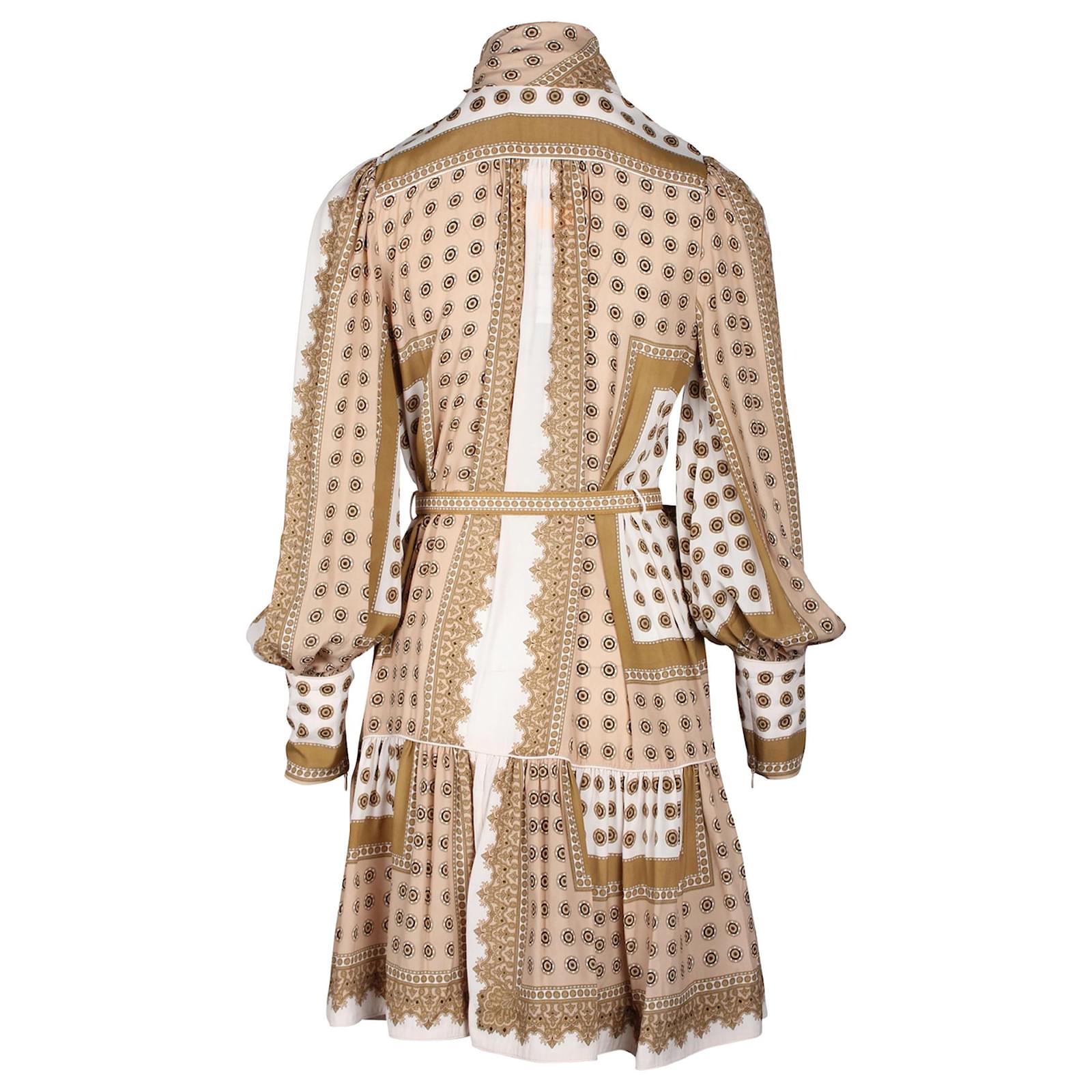 Printed Scarf Mini Dress - Tan - Style Theory