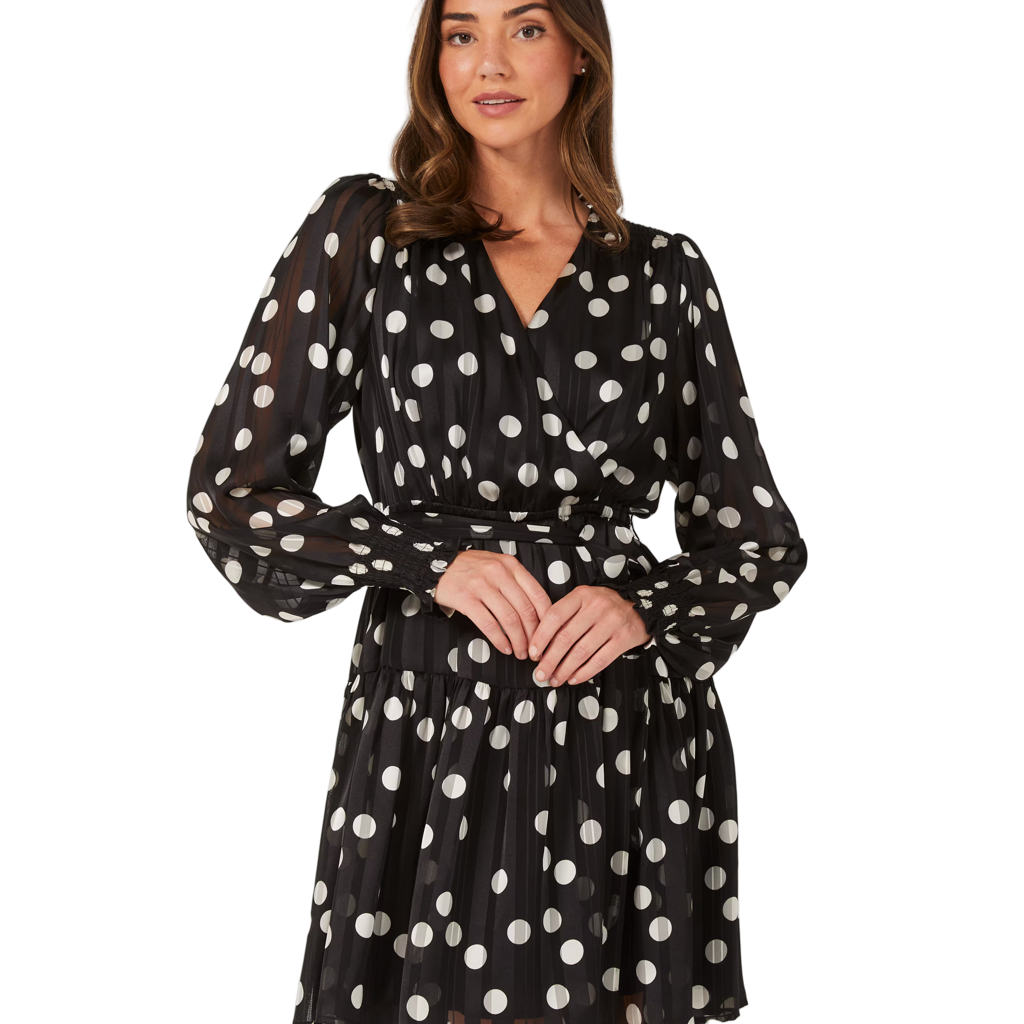 Shirred Polka Dot Mini Dress - Style Theory