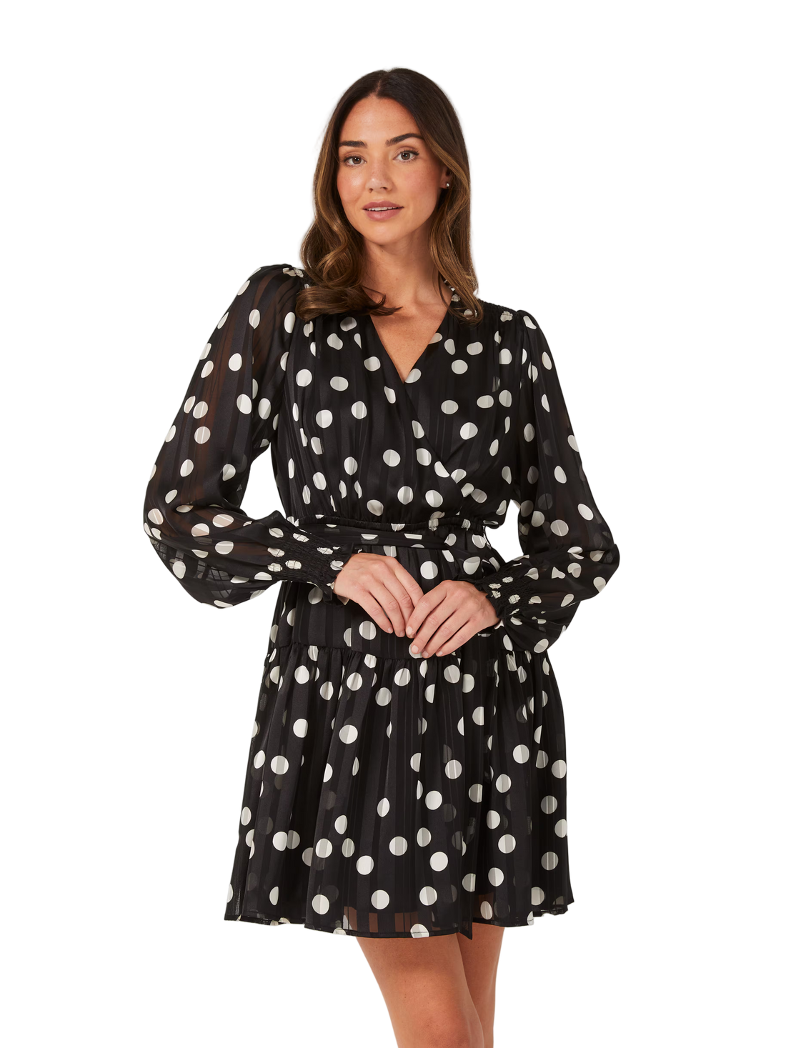 Shirred Polka Dot Mini Dress - Style Theory