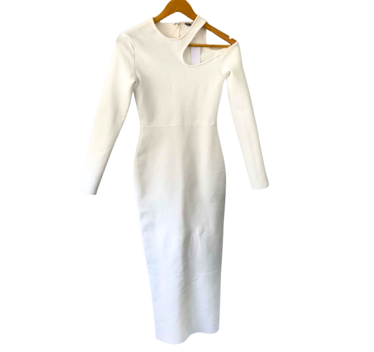 White Knit Long Sleeve Cut Out Bodycon Maxi Dress - Style Theory