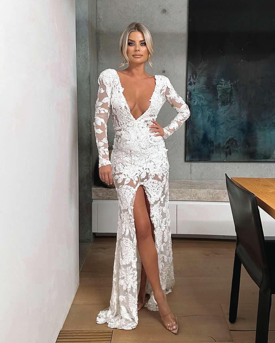 Long white sale lace gown