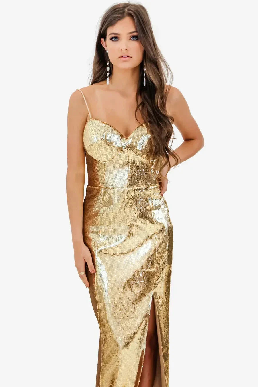 Dazzling Sequin Bustier Gown - Gold - Style Theory