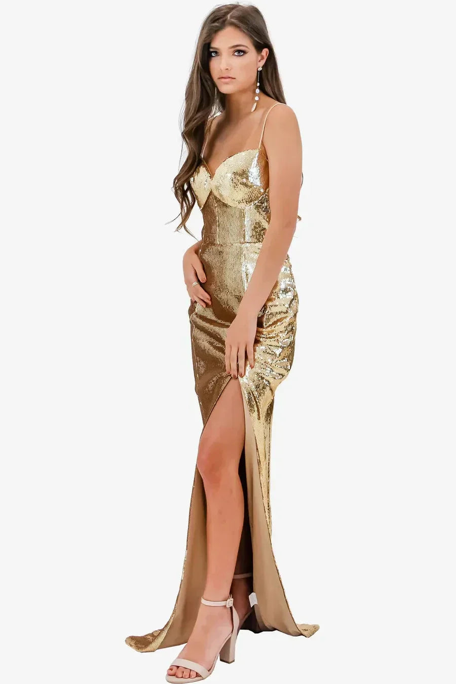 Dazzling Sequin Bustier Gown - Gold