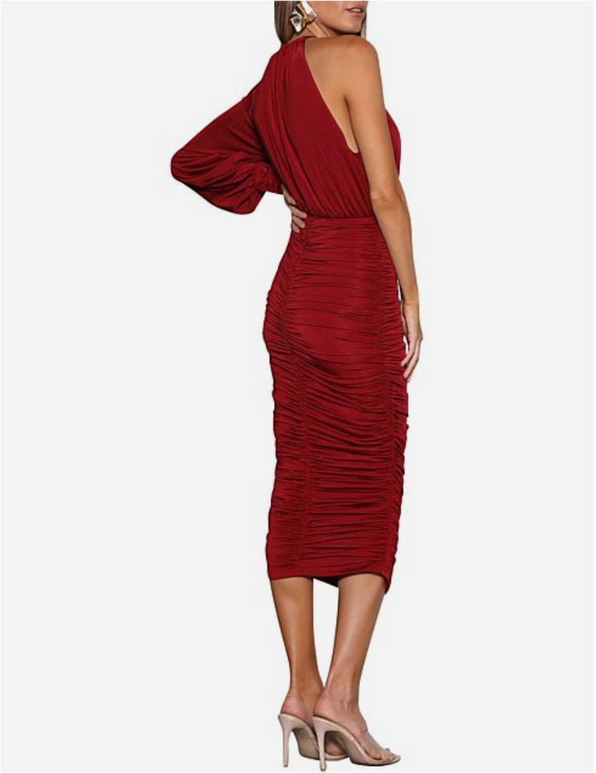 Monet Ruched Dress - Wine - Style Theory