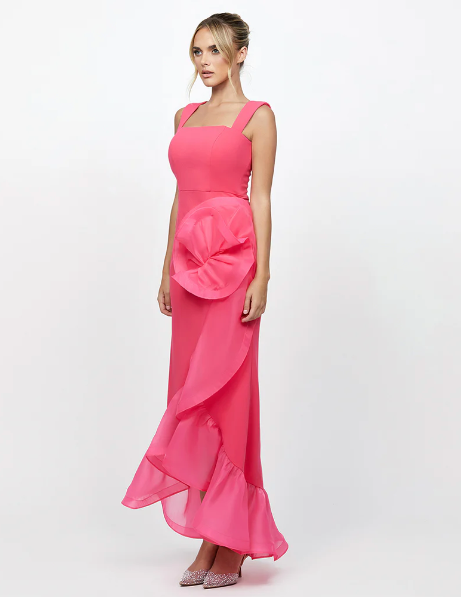 Alexis Ruffle Fishtail Hi Lo Gown - Fuchsia - Style Theory