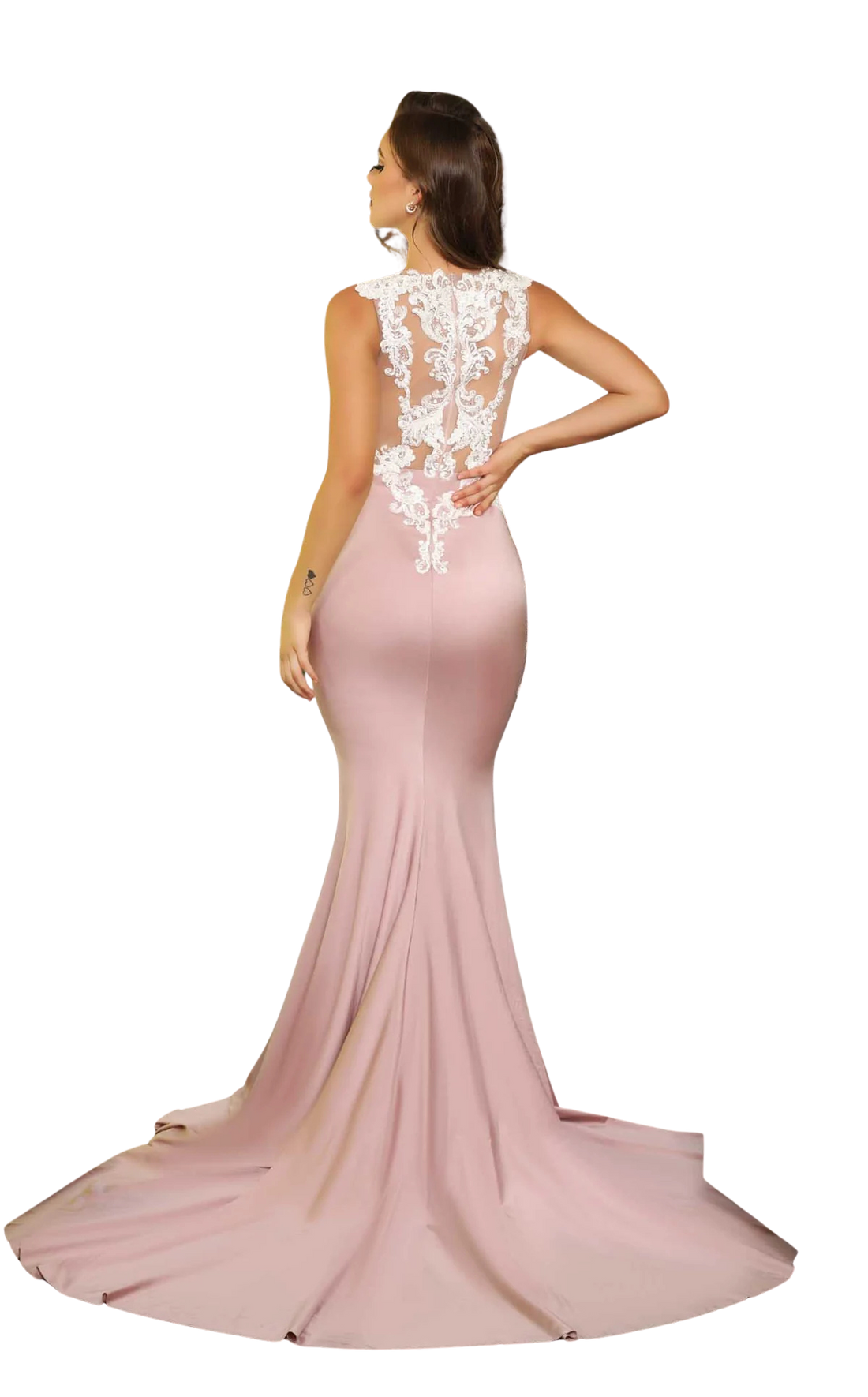 Illusion Fitted Bodice Mermaid Gown - Blush Ivory - Style Theory