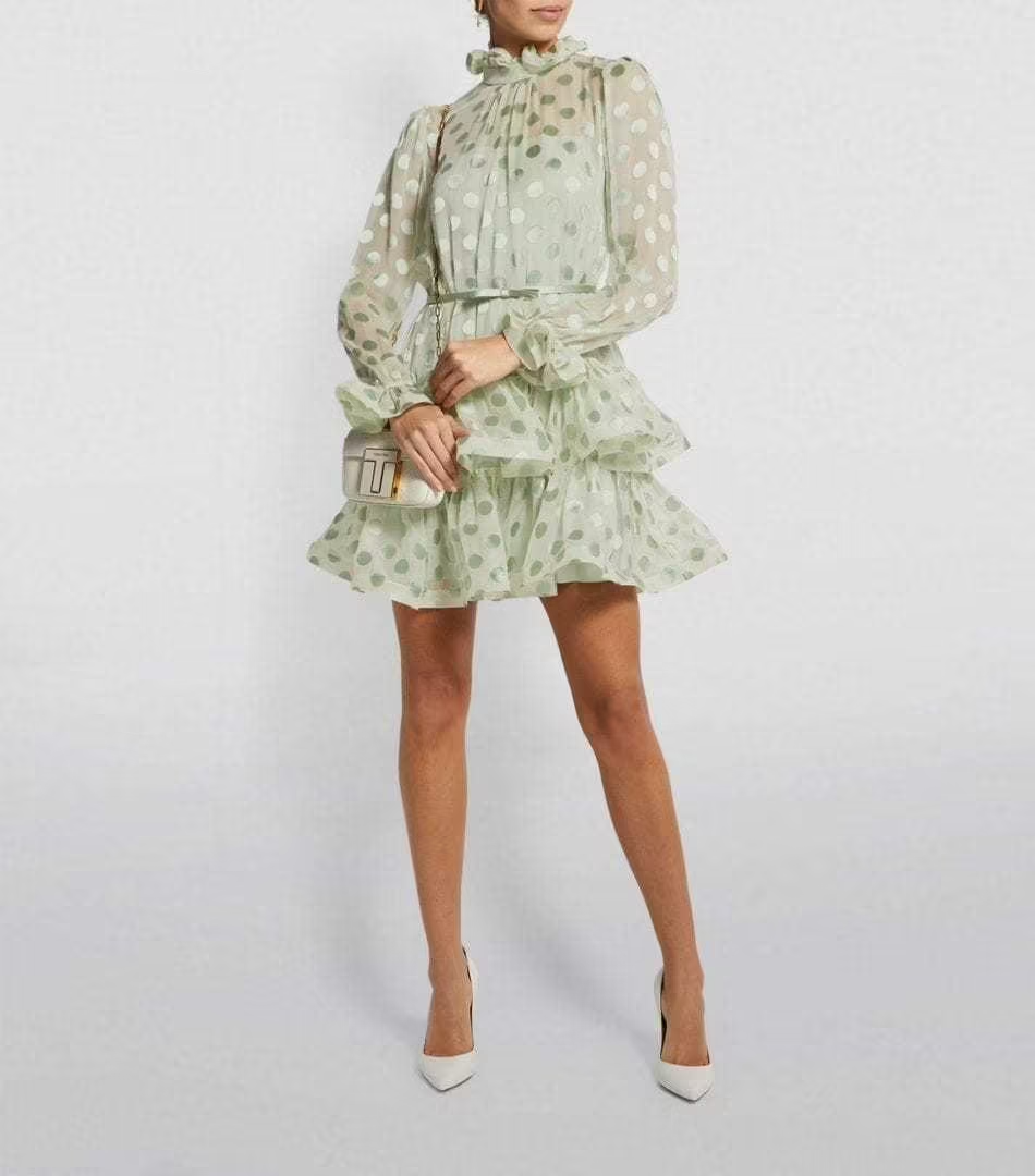 Polka Dot Lovestruck Fluted Mini Dress - Mint Green - Style Theory