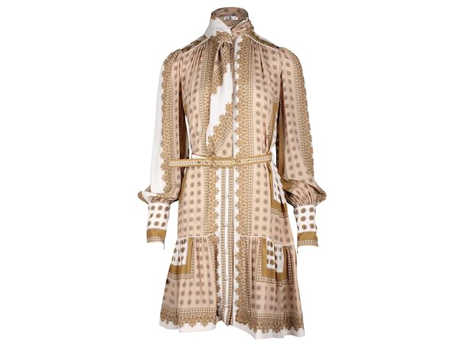 Printed Scarf Mini Dress - Tan - Style Theory