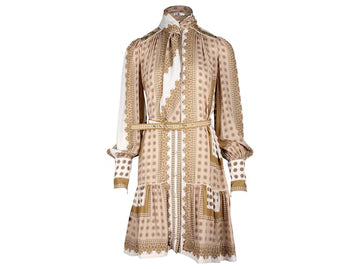 Printed Scarf Mini Dress - Tan - Style Theory