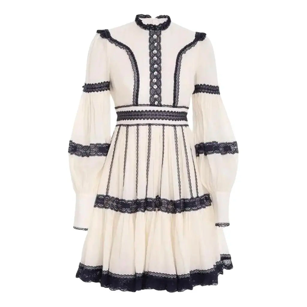 Rhythmic Embellished Lace Trimmed Rami Mini Dress - Ivory - Style Theory