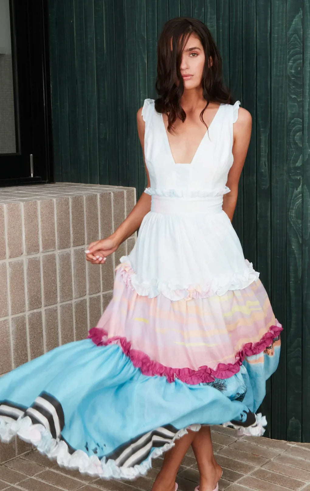 Linen Ruffle Dress - Beach Print - Style Theory