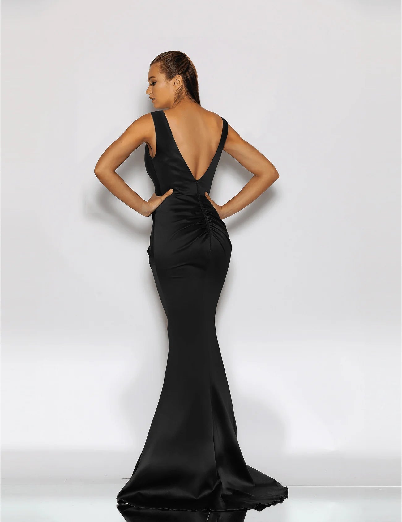 Satin Fitted Gown - Black