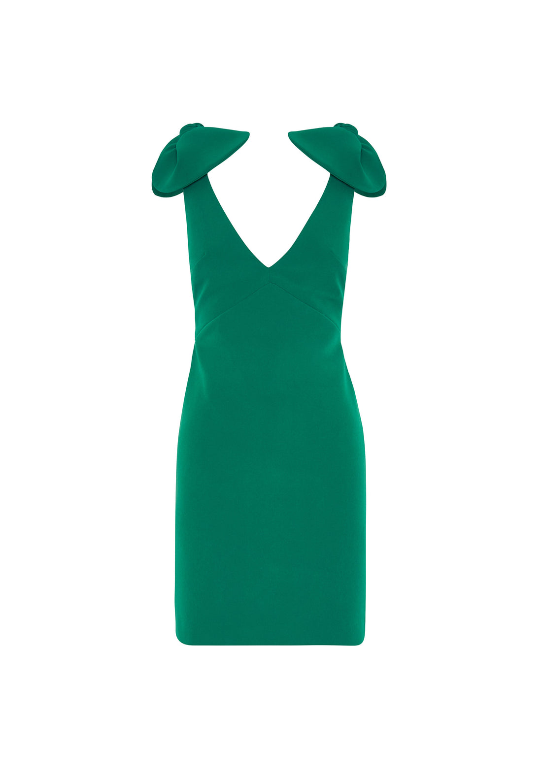 V PLUNGE BOW SHOULDER MINI DRESS - GREEN