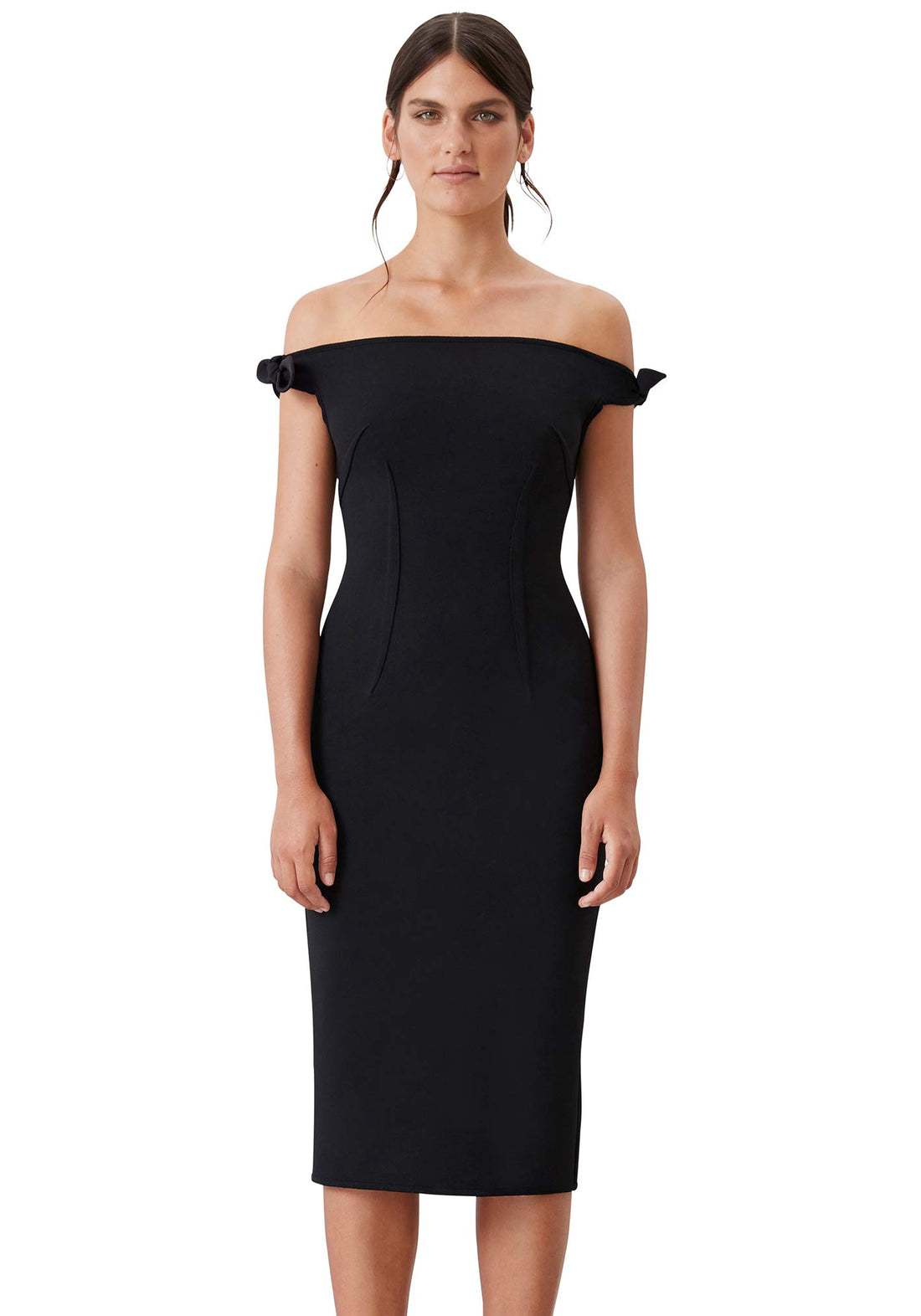 BARE SHOULDER TIE DRESS - Black