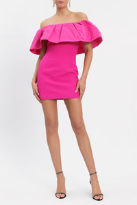 CECILY OFF SHOULDER MINI DRESS HOT PINK - Style Theory