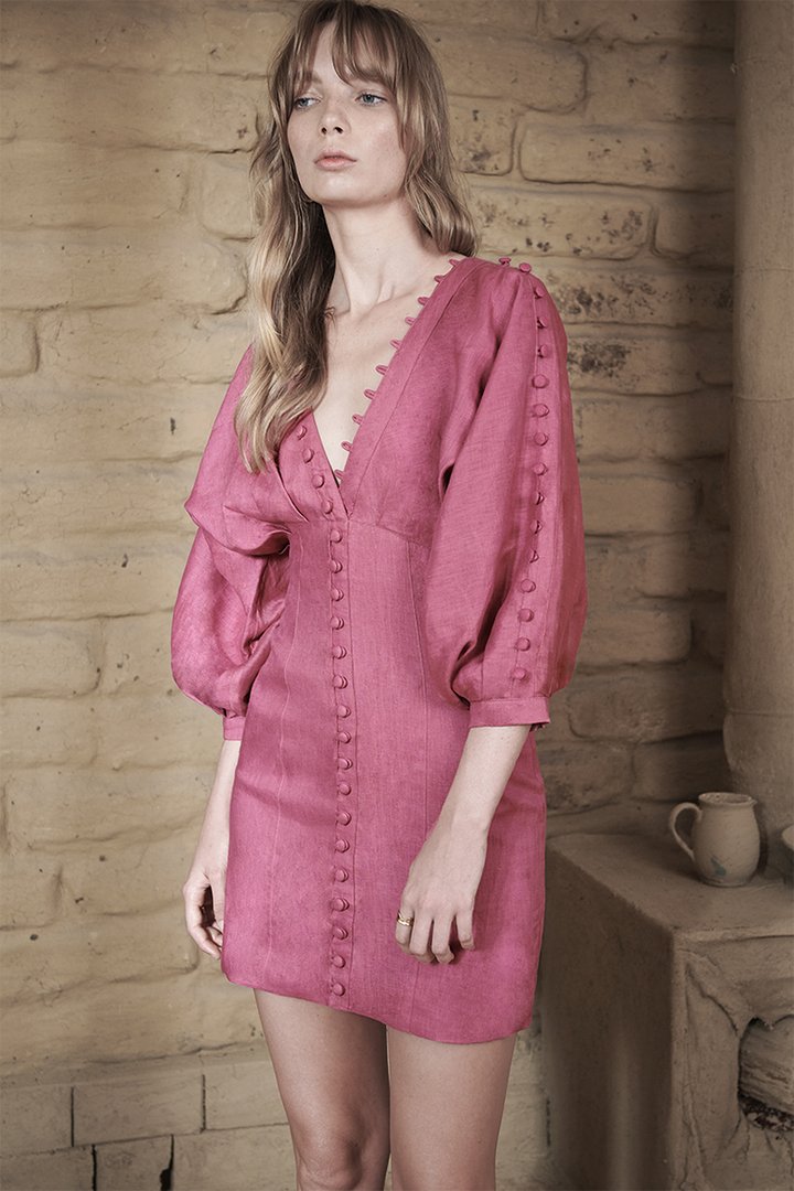 Isabella Linen Ramie Dress in Pink - Style Theory