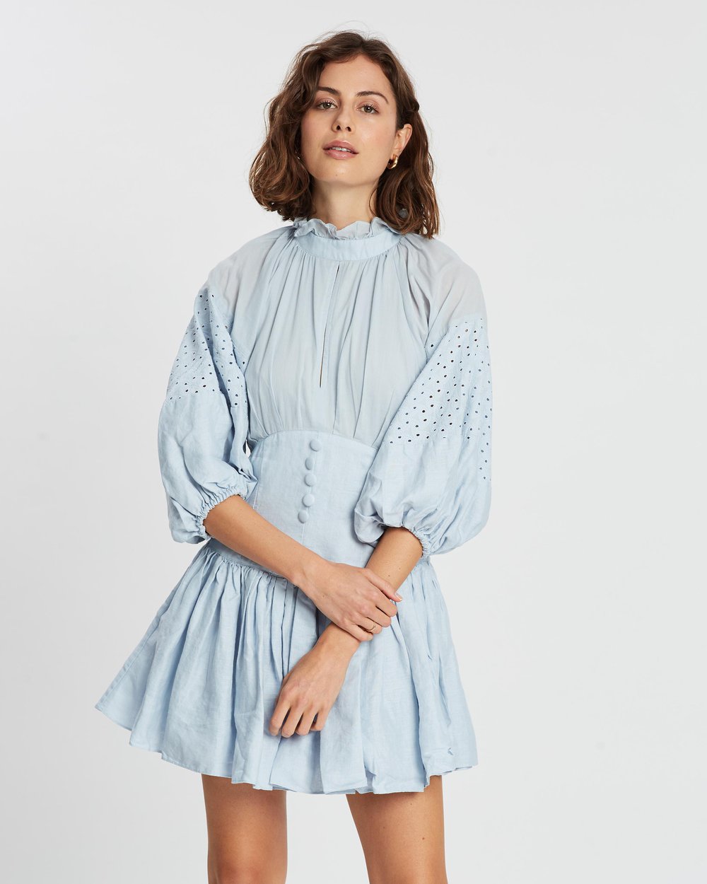 KIRRILY LINEN COTTON DRESS IN GLACIAL BLUE - Style Theory