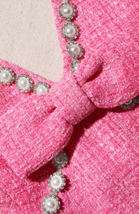 Pink Boucle V-Neck Mini Dress - Style Theory