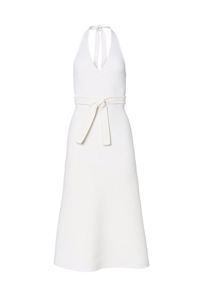 CREPE KNIT HALTER DRESS - Yellow