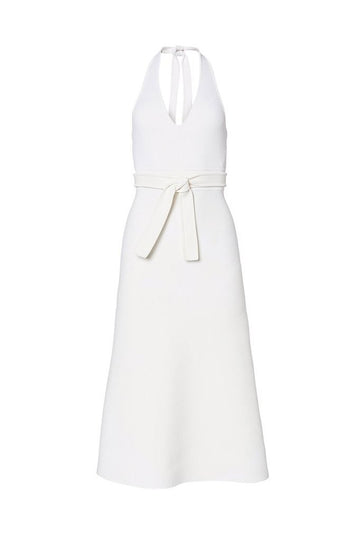 CREPE KNIT HALTER DRESS - Yellow
