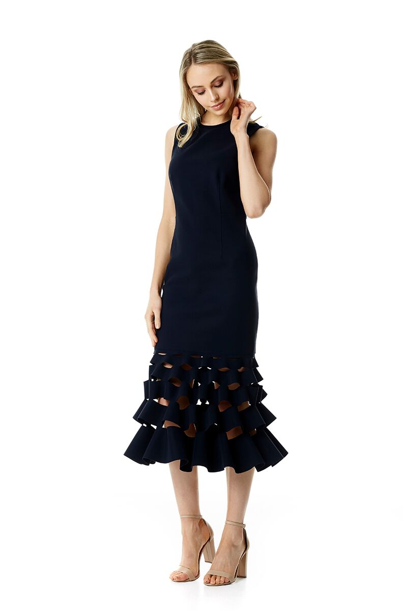 Slash Ruffle Shift Dress Navy Dion Lee Style Theory