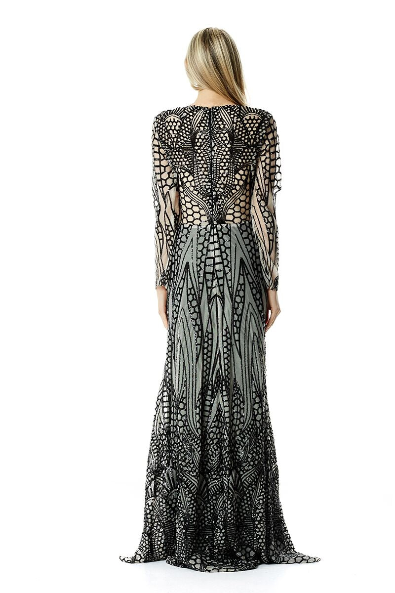V Plunge Embellished Gown