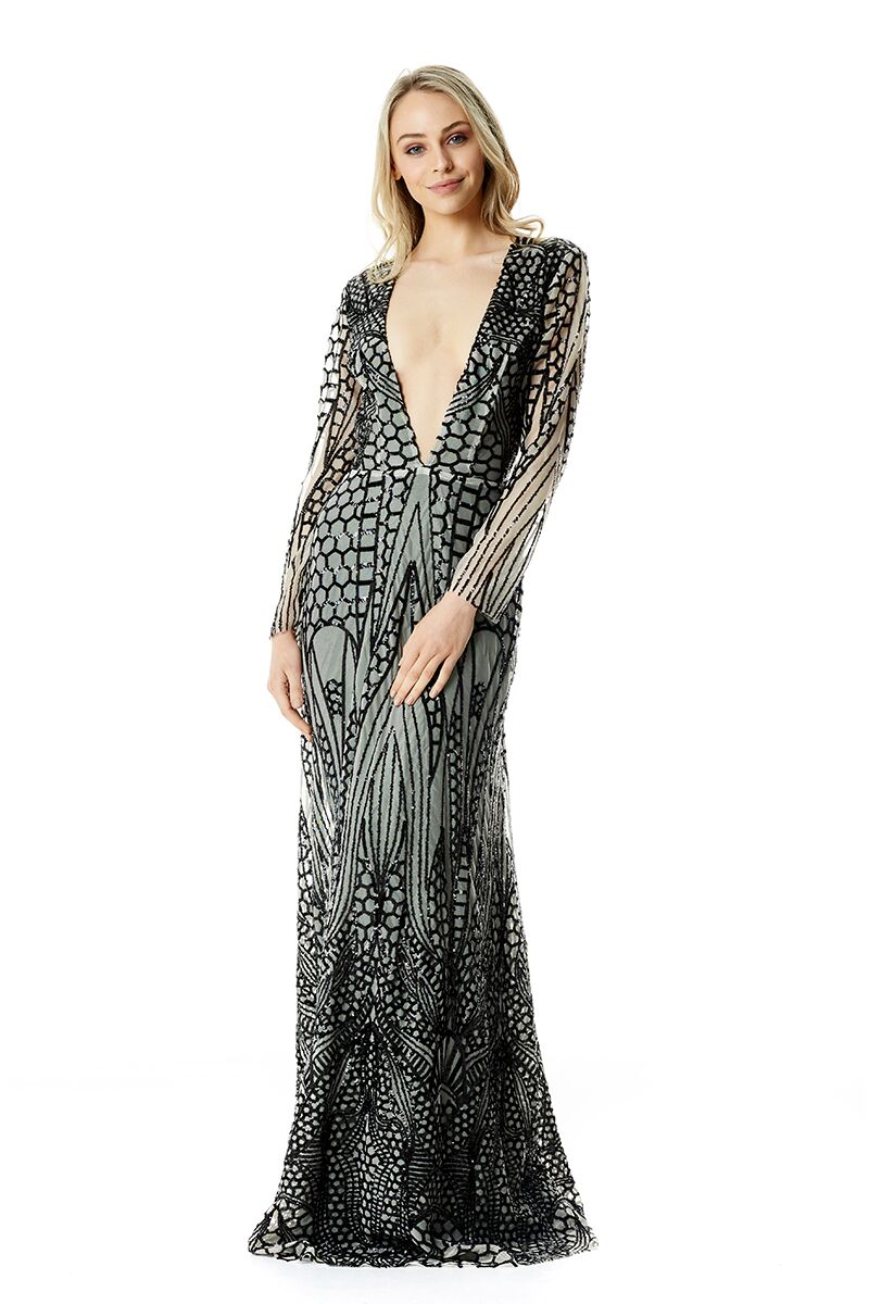 V Plunge Embellished Gown